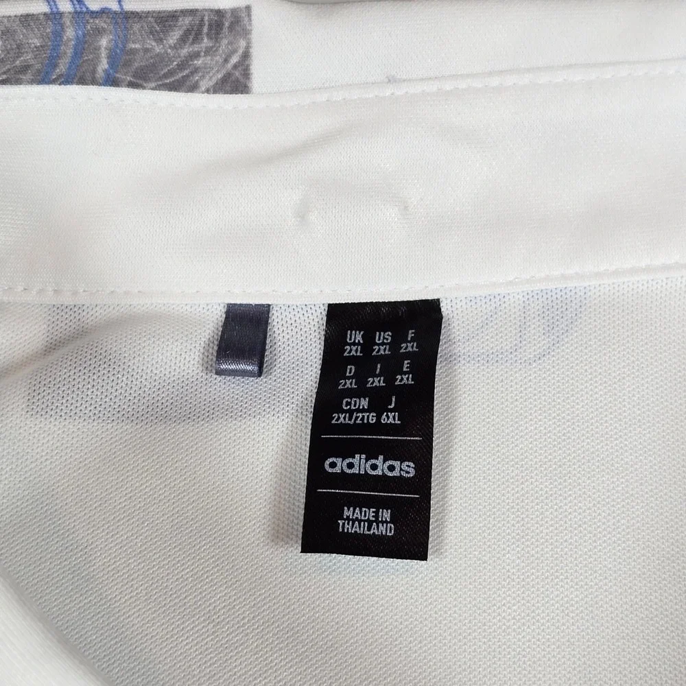 ADIDAS All Over Print Golf Polo Shirt HR7998 White Blue Fusion Gray Men's Sz XXL